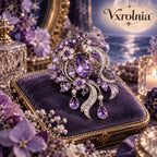 Vxrolnia™ Amethyst Reverie Pisces-Inspired Vintage Brooch — Purple Crystal Floral Drop Pin, Antique Silver Ribbon Fashion Accessory