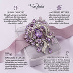 Vxrolnia™ Amethyst Reverie Pisces-Inspired Vintage Brooch — Purple Crystal Floral Drop Pin, Antique Silver Ribbon Fashion Accessory