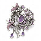 Vxrolnia™ Amethyst Reverie Pisces-Inspired Vintage Brooch — Purple Crystal Floral Drop Pin, Antique Silver Ribbon Fashion Accessory