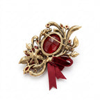 Vxrolnia™ Ember Garnet Aries-Inspired Vintage Brooch — Red Crystal Floral Statement Pin, Antique Gold-Tone Celestial Fashion Accessory