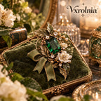 Vxrolnia™ Moss Emerald Taurus-Inspired Vintage Brooch — Green Crystal Botanical Pin, Antique Brass Floral Lapel & Scarf Accessory