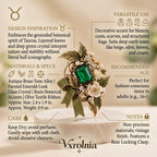Vxrolnia™ Moss Emerald Taurus-Inspired Vintage Brooch — Green Crystal Botanical Pin, Antique Brass Floral Lapel & Scarf Accessory