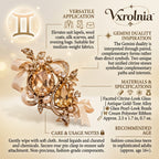Vxrolnia™ Twin Citrine Gemini-Inspired Vintage Brooch — Champagne Crystal Double-Drop Pin, Pearl-Look Ribbon Fashion Accessory