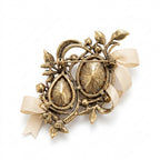 Vxrolnia™ Twin Citrine Gemini-Inspired Vintage Brooch — Champagne Crystal Double-Drop Pin, Pearl-Look Ribbon Fashion Accessory
