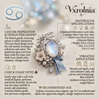 Vxrolnia™ Moonstone Mist Cancer-Inspired Vintage Brooch — Opalescent Glass Crystal, Ivory Flower & Silver-Tone Crescent Fashion Pin