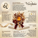 Vxrolnia™ Golden Sunstone Leo-Inspired Vintage Brooch — Amber Crystal Statement Pin, Burnished Gold Floral Lapel Accessory