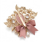 Vxrolnia™ Rose Quartz Balance Libra-Inspired Vintage Brooch — Blush Crystal Pearl-Look Floral Pin, Champagne Gold Accessory