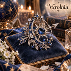 Vxrolnia™ Azure Arrow Sagittarius-Inspired Vintage Brooch — Sapphire Blue Crystal Starburst Pin, Antique Silver Celestial Accessory