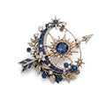 Vxrolnia™ Azure Arrow Sagittarius-Inspired Vintage Brooch — Sapphire Blue Crystal Starburst Pin, Antique Silver Celestial Accessory