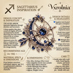 Vxrolnia™ Azure Arrow Sagittarius-Inspired Vintage Brooch — Sapphire Blue Crystal Starburst Pin, Antique Silver Celestial Accessory