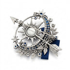 Vxrolnia™ Azure Arrow Sagittarius-Inspired Vintage Brooch — Sapphire Blue Crystal Starburst Pin, Antique Silver Celestial Accessory